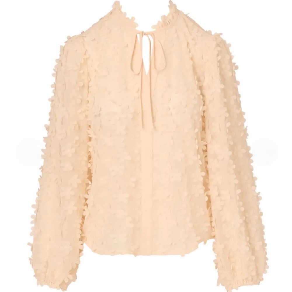 Adrianna Papell 3D Flower Tie Neck Sheer Blouse M Vanilla - Picture 5 of 9